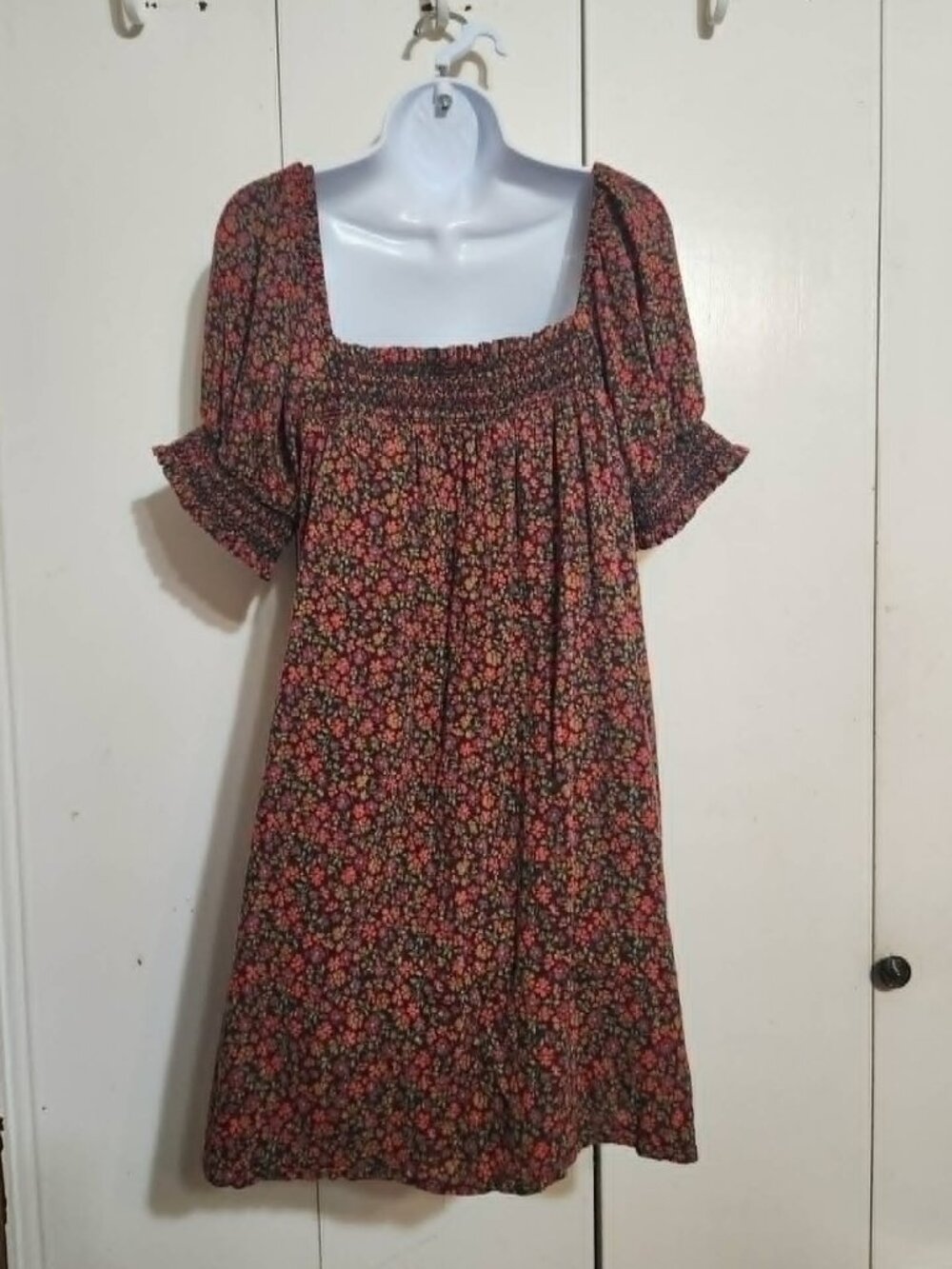 American Eagle Floral Dress XL Smocked Square Neck Pockets Cottagecore Boho - Picture 2 of 10